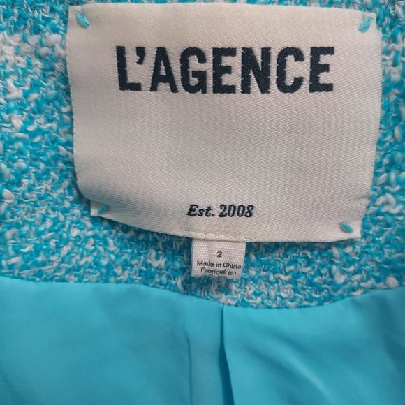 L'AGENCE Blue White Angelina Fringe Tweed Blazer - Picture 3 of 11